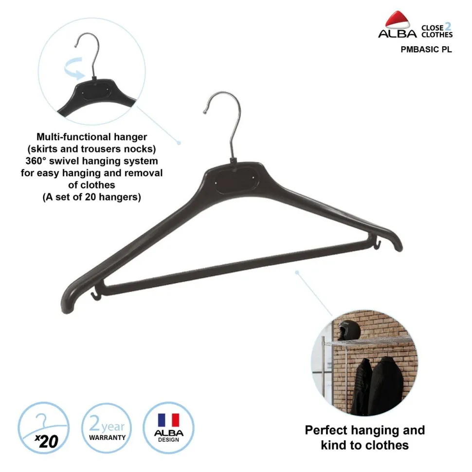 Alba Hangers PMBASIC PL Plastic 450 x 220mm Zwart 20 Stukken