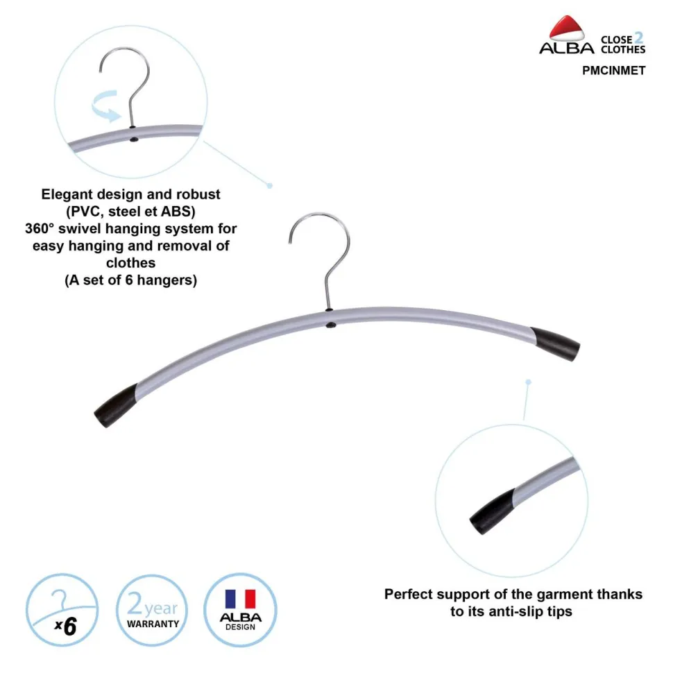 Alba Kleerhangers Grijs 450 x 220 mm 6 Stuks