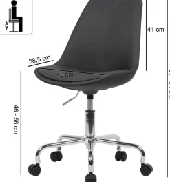 AMSTYLE Draaistoel Niet afsluitbaar 650 x 560 x 940 mm Zwart