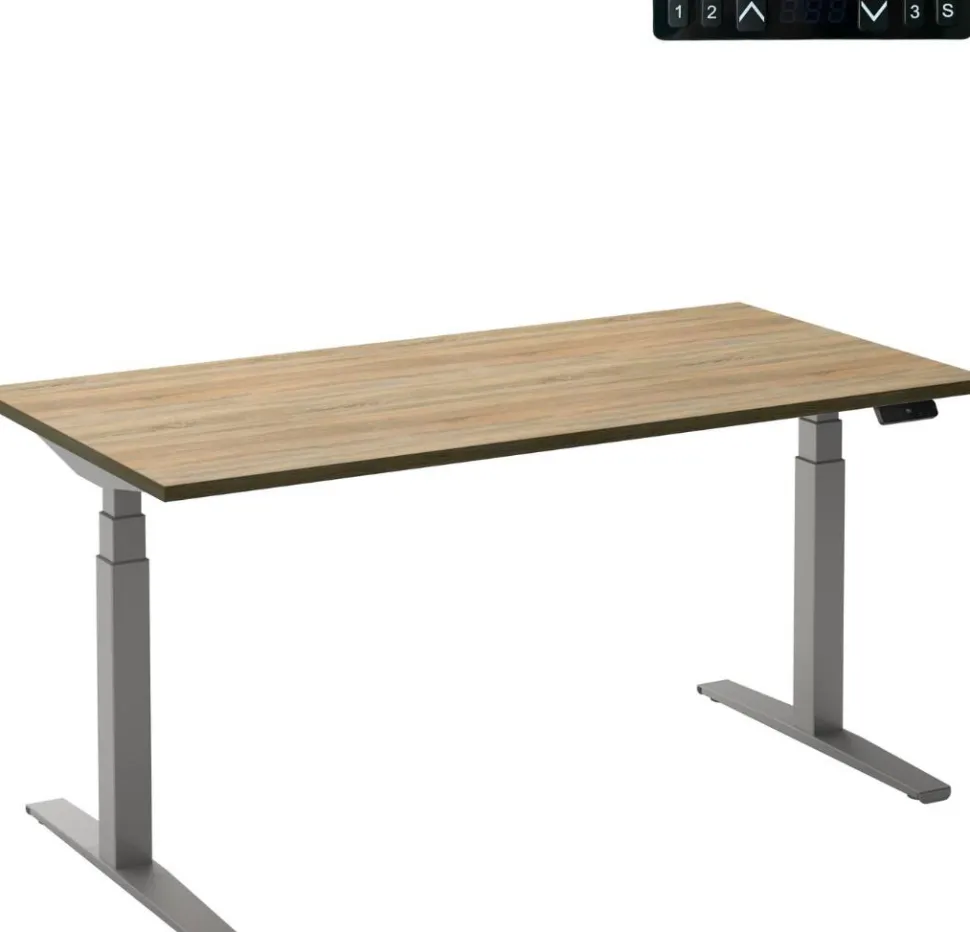 Ceha Adjust 2 Plus Elektrisch hoogteverstelbaar Zit-sta-bureau Rechthoekig Eiken T-Voet 1,200 (B) x 800 (D) x 1,300 (H) mm Melamine, metaal