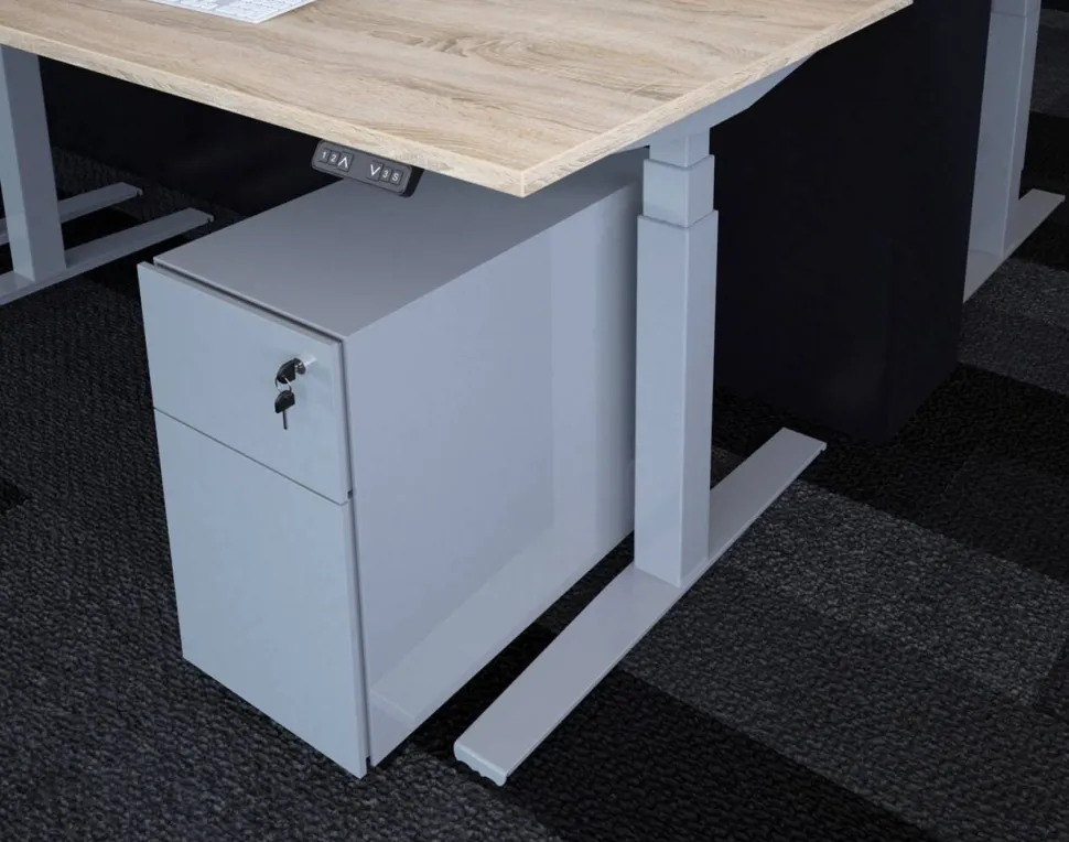 Ceha Adjust 2 Plus Elektrisch hoogteverstelbaar Zit-sta-bureau Rechthoekig Wit Eiken T-Voet 2,000 (B) x 800 (D) x 1,300 (H) mm Melamine, metaal