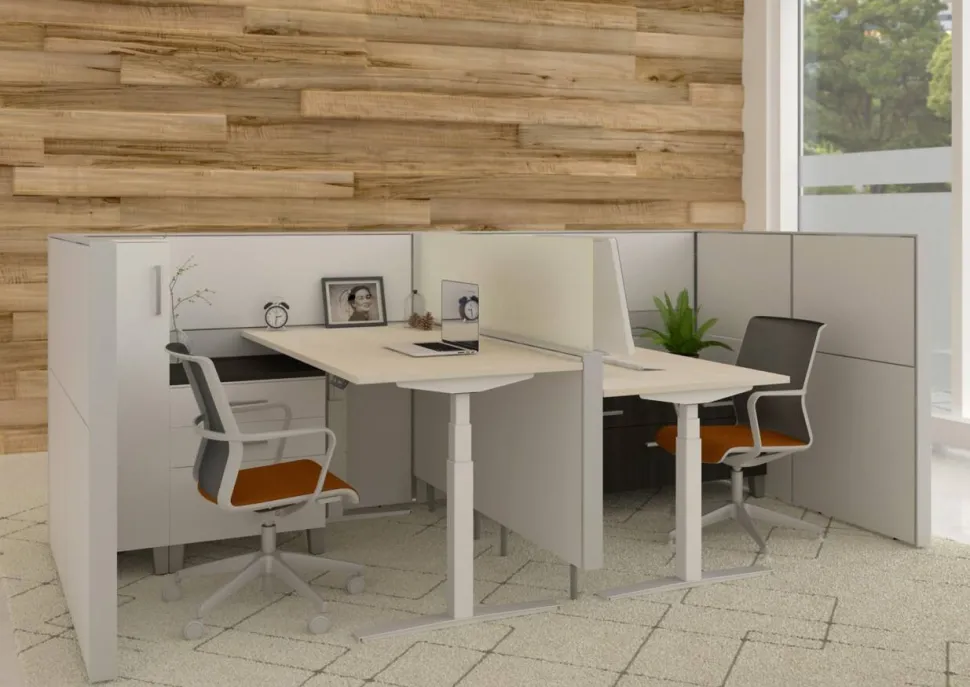 Ceha Adjust 2 Plus Elektrisch hoogteverstelbaar Zit-sta-bureau Rechthoekig Wit Eiken T-Voet 1,400 (B) x 800 (D) x 1,300 (H) mm Melamine, metaal