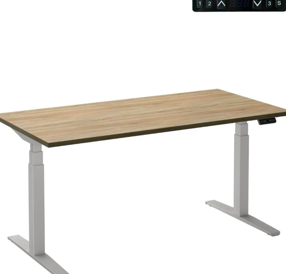 Ceha Adjust 2 Plus Elektrisch hoogteverstelbaar Zit-sta-bureau Rechthoekig Eiken T-Voet 1,600 (B) x 800 (D) x 1,300 (H) mm Melamine, metaal
