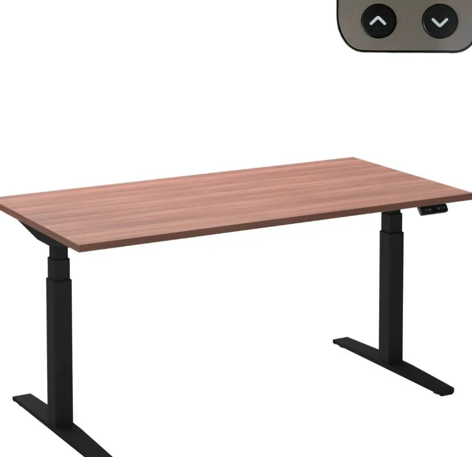 Ceha Adjust 2 Plus Elektrisch hoogteverstelbaar Zit-sta-bureau Rechthoekig Havanabruin Eiken T-Voet 1,600 (B) x 800 (D) x 1,300 (H) mm Melamine, metaal
