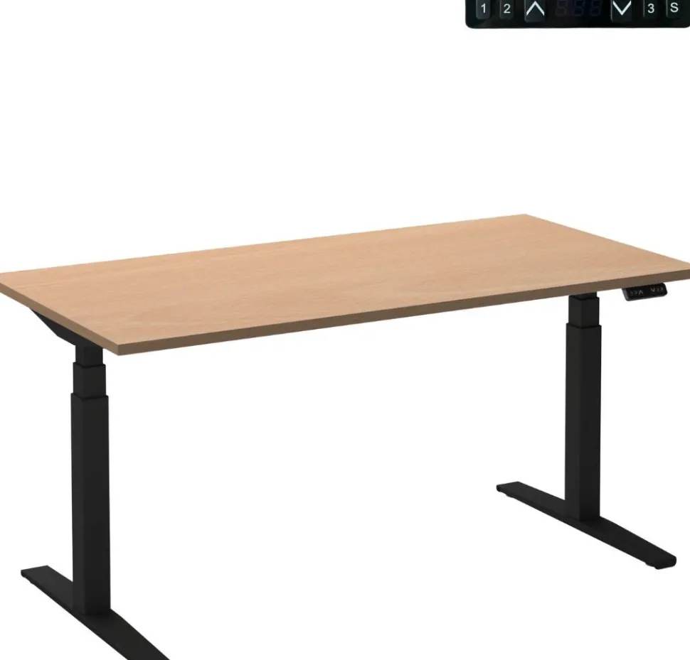 Ceha Adjust 2 Plus Elektrisch hoogteverstelbaar Zit-sta-bureau Rechthoekig Beuken T-Voet 1,800 (B) x 900 (D) x 1,300 (H) mm Melamine, metaal