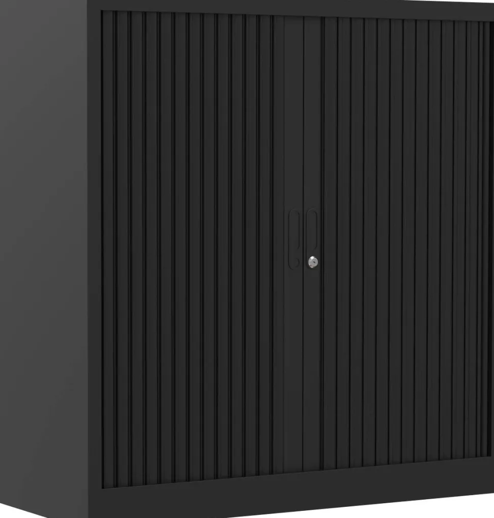 Ceha Square Roldeurkast Metaal 2 Planken Afsluitbaar 1.200 x 450 x 1.050 mm Zwart