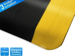 etm Heavy Duty Ripp Mat PVC (Polyvinylchloride), Vinyl Geel, zwart 90 x 305 cm