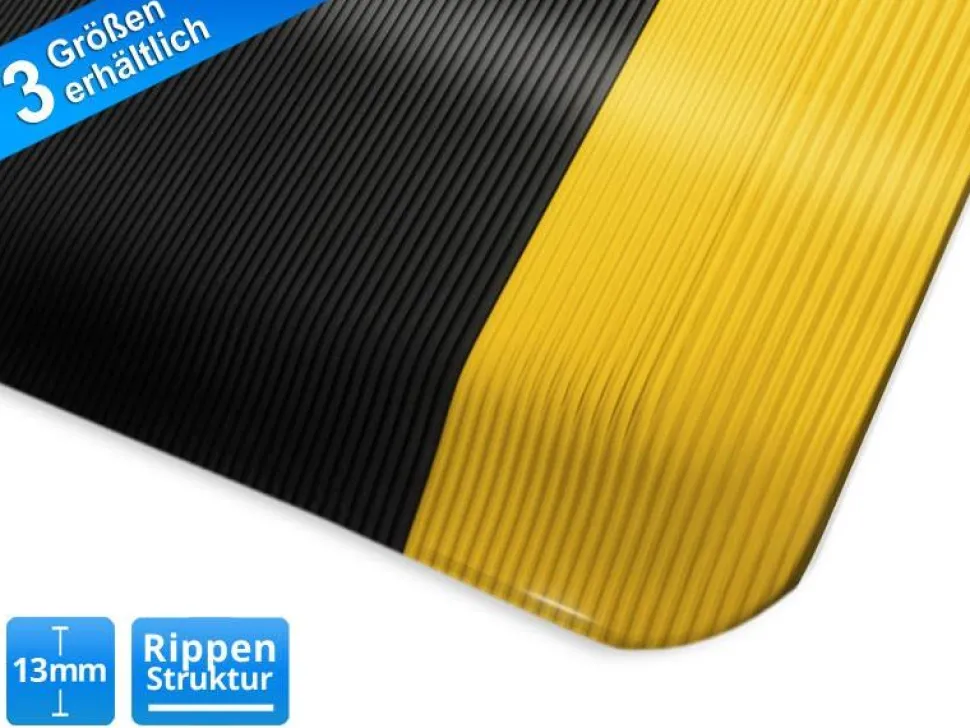 etm Heavy Duty Ripp Mat PVC (Polyvinylchloride), Vinyl Geel, zwart 90 x 305 cm