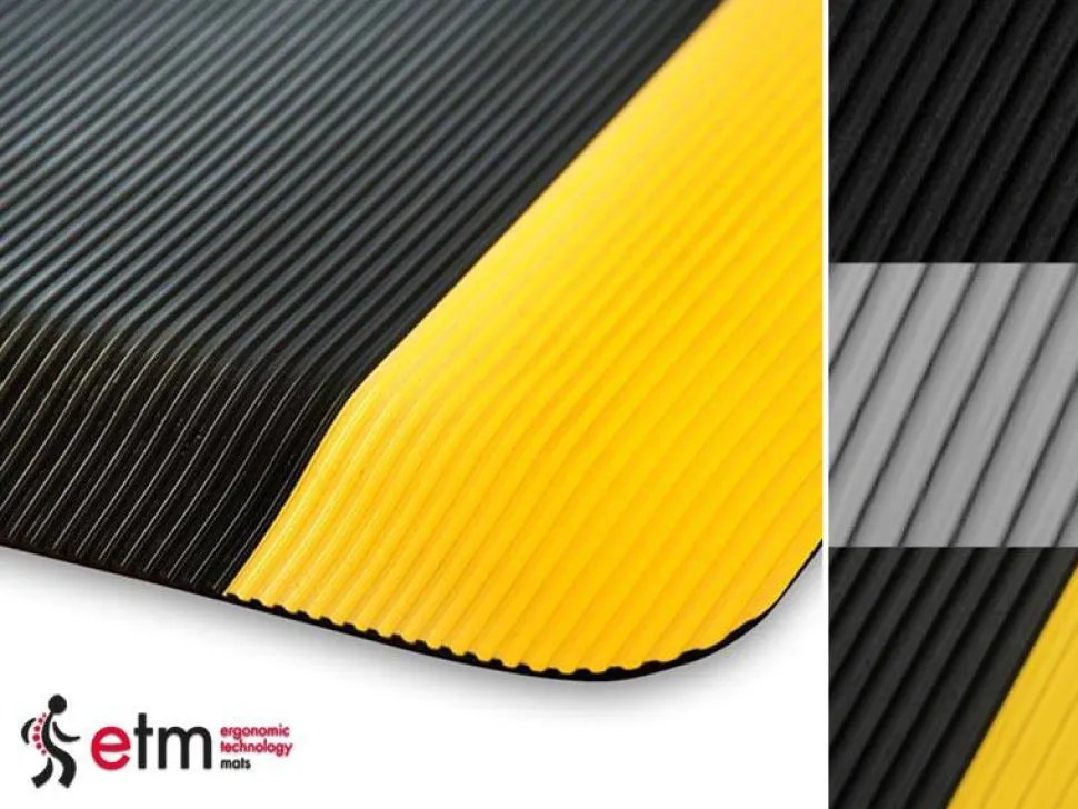 etm Heavy Duty Ripp Mat PVC (Polyvinylchloride), Vinyl Geel, zwart 90 x 305 cm