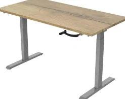 euroseats Crank Zit-sta-bureau Rechthoekig Naturel Eiken T-Voet 1.600 (B) x 800 (D) x 1.190 (H) mm Metaal