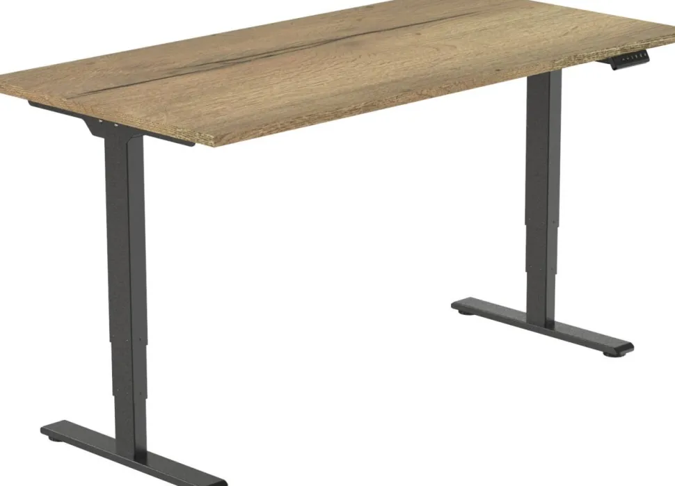 euroseats Economy Zit-sta-bureau Rechthoekig Naturel Eiken T-Voet 1.600 (B) x 800 (D) x 1.275 (H) mm Metaal