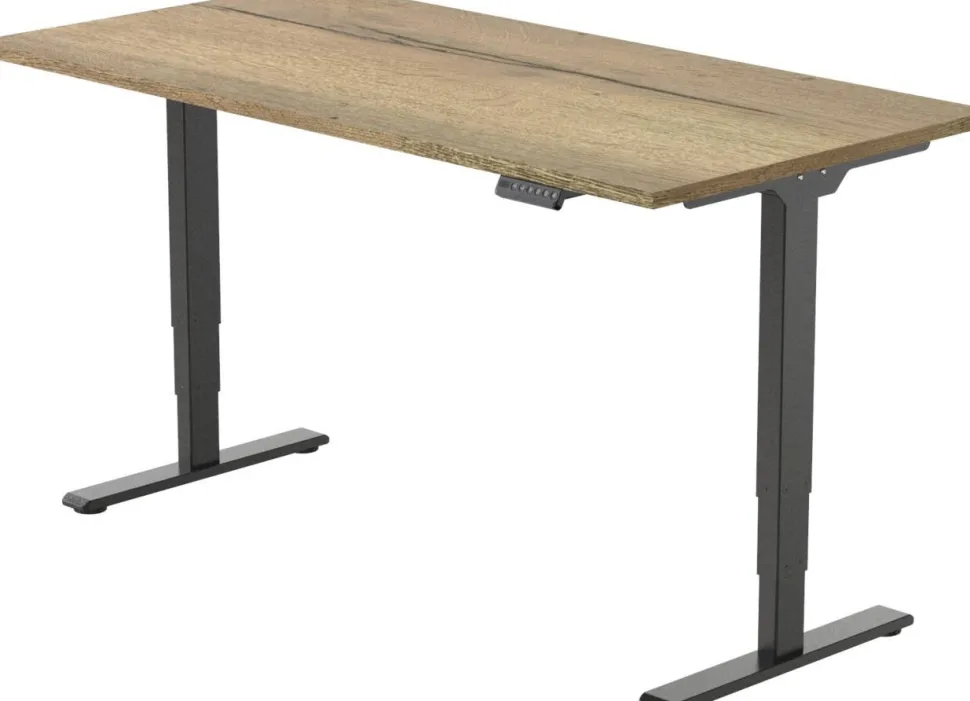 euroseats Economy Zit-sta-bureau Rechthoekig Naturel Eiken T-Voet 1.400 (B) x 800 (D) x 1.275 (H) mm Metaal