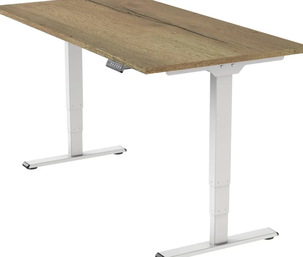 euroseats Economy Zit-sta-bureau Rechthoekig Naturel Eiken T-Voet 1.600 (B) x 800 (D) x 1.275 (H) mm Metaal