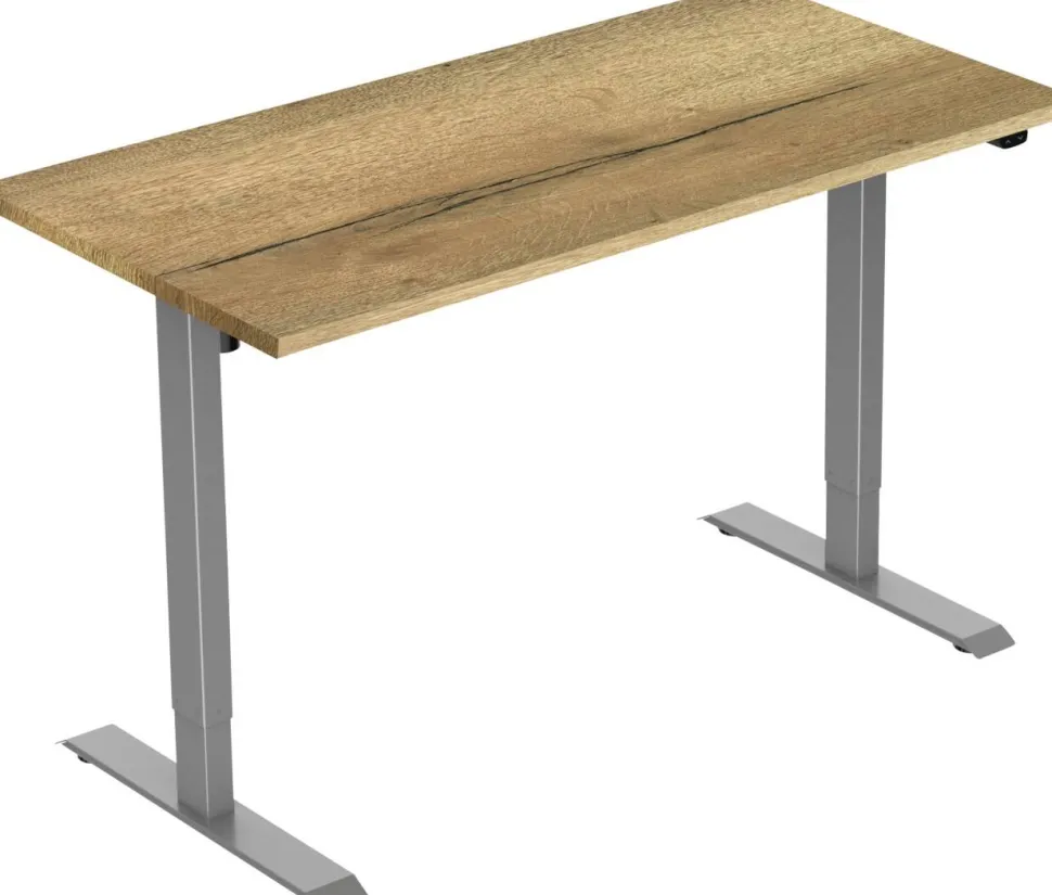 euroseats 1-Motor Zit-sta-bureau Rechthoekig Naturel Eiken T-Voet 1.400 (B) x 800 (D) x 1.235 (H) mm Metaal