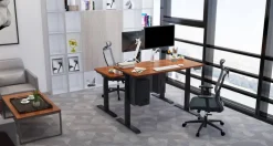 euroseats Zit-sta Zit-sta-bureau Rechthoekig Naturel Eiken T-Voet 1.800 (B) x 800 (D) x 1.275 (H) mm Metaal