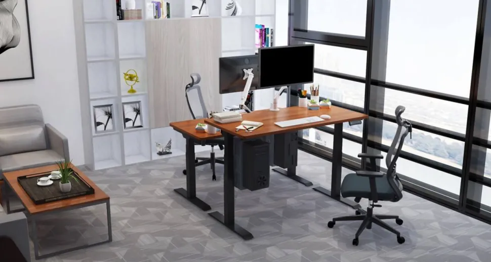 euroseats Zit-sta Zit-sta-bureau Rechthoekig Naturel Eiken T-Voet 1.800 (B) x 800 (D) x 1.275 (H) mm Metaal