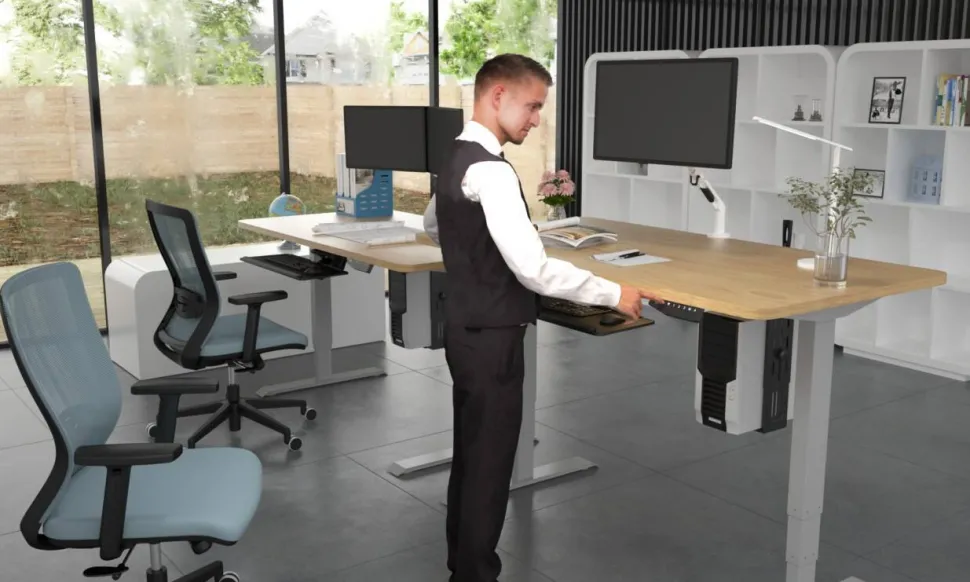 euroseats Zit-sta-bureau Rechthoekig Robson Eiken T-Voet 1.600 (B) x 800 (D) x 1.275 (H) mm Metaal