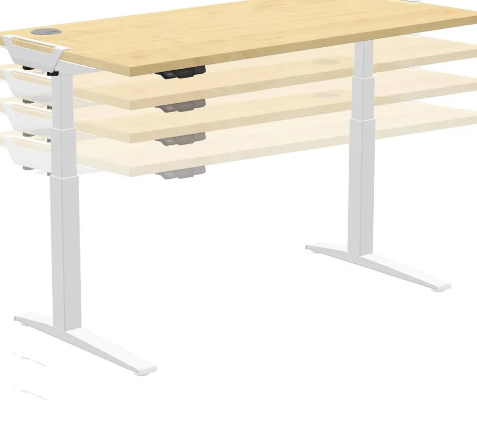 Fellowes Levado Zit-sta-bureau Rechthoekig Ahorn T-Voet 1.829 (B) x 698 (D) x 1.257 (H) mm MDF (Medium-density fibreboard), PVC (Polyvinylchloride), Staal