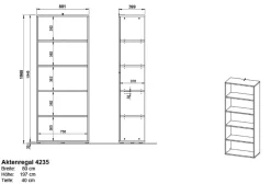 Germania boekenkast 4235-564 bruin, donkergrijs, eiken 800 mm (B) X 400 mm (D) X 1970 mm (H)