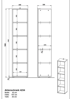 Germania boekenkast 4234-547 grafiet 450 mm (B) X 400 mm (D) X 1970 mm (H)