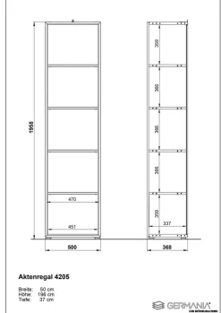 GERMANIA Gemelamineerde spaanplaat Boekenkast 4 Planken 500 x 370 x 1.960 mm Wit