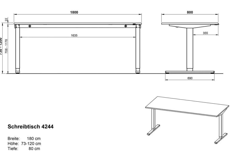 GERMANIA GW-Agenda Elektrisch Hoogteverstelbaar Zit-sta-bureau Rechthoekig Melamine T-Voet 1.800 x 800 mm