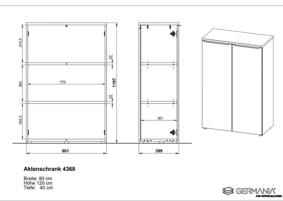 GERMANIA GW-Mailand Archiefkast Spaanplaat 2 Planken 810 x 400 x 1.200 mm Grafiet