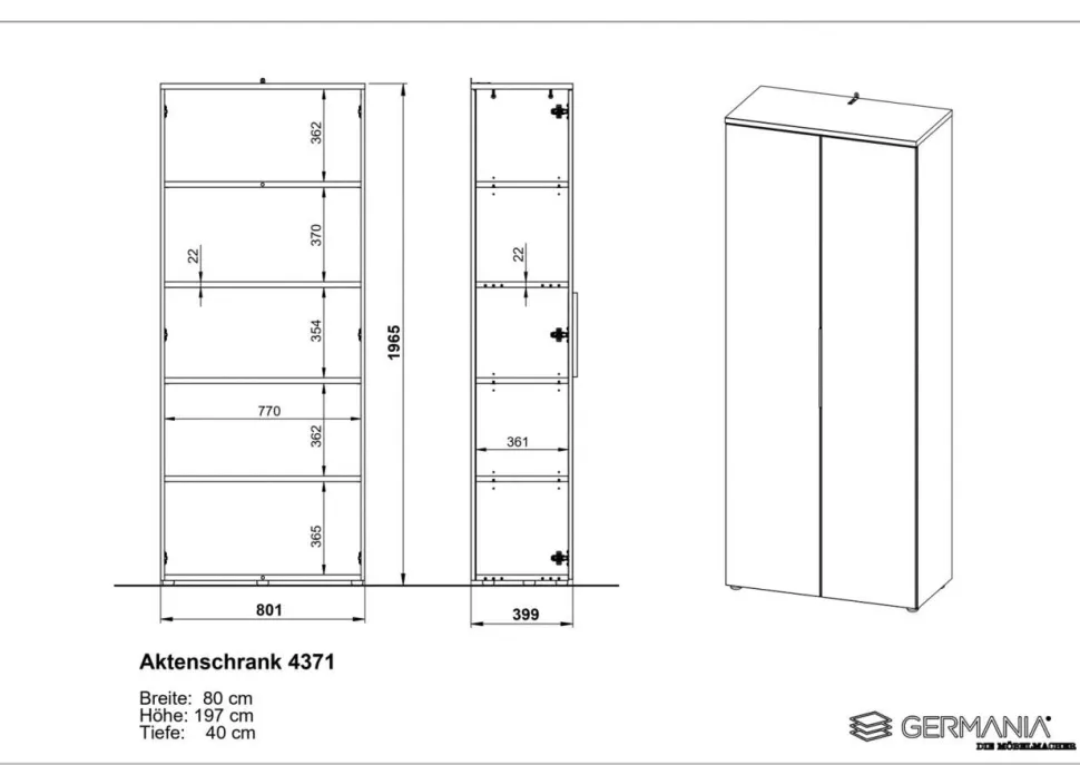 GERMANIA GW-Mailand Archiefkast Spaanplaat 4 Planken 810 x 400 x 1.970 mm Wit