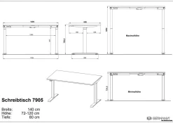 GERMANIA GW-Mailand Hoogteverstelbaar Zit-sta-bureau T-Voet 1,400 (B) x 800 (D) x 1,200 (H) mm Spaanplaat, metaal