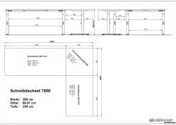 GERMANIA GW-Mailand Hoogteverstelbaar Hoekbureau Grafiet C-Voet 2,600 (B) x 2,000 (D) x 910 (H) mm Spaanplaat, metaal