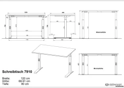 GERMANIA GW-Mailand Hoogteverstelbaar Bureau C-Voet 1,200 (B) x 800 (D) x 910 (H) mm Spaanplaat, metaal