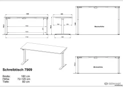 GERMANIA GW-Mailand Hoogteverstelbaar Zit-sta-bureau Bruin Eiken T-Voet 1,800 (B) x 800 (D) x 1,200 (H) mm Spaanplaat, metaal