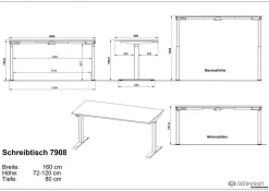 GERMANIA GW-Mailand Hoogteverstelbaar Zit-sta-bureau Bruin Eiken T-Voet 1,600 (B) x 800 (D) x 1,200 (H) mm Spaanplaat, metaal