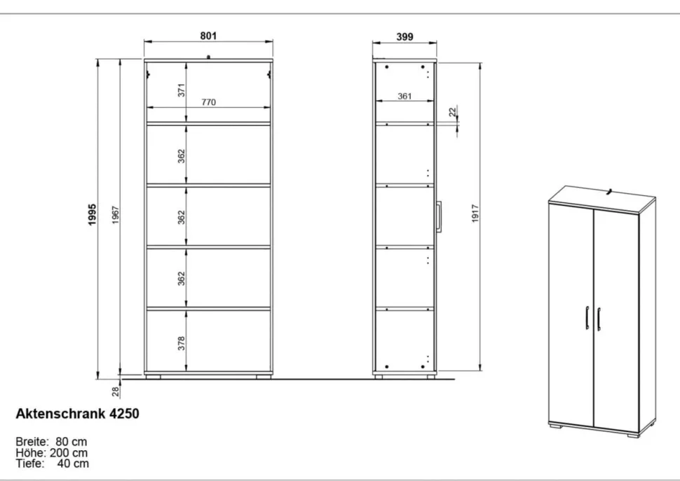 GERMANIA GW-Profi 2.0 archiefkast 4250-564 Bruin, donkergrijs Eiken 800 x 400 x 2.000 mm