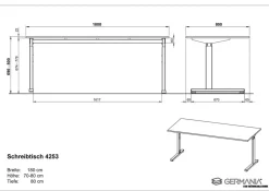 GERMANIA GW-Profi 2.0 Hoogteverstelbaar Bureau Rechthoekig Melamine Grijs 1.800 x 800 x 750 mm