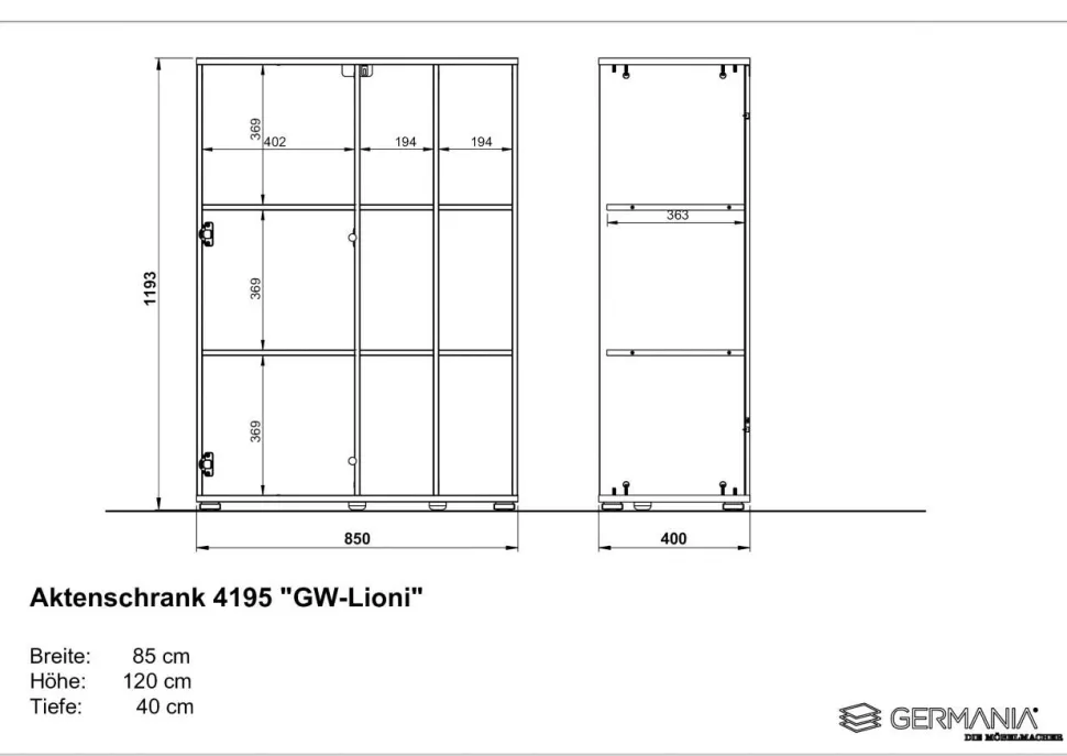 GERMANIA Hangmappenladekast Melamine 2 Planken Afsluitbaar 850 x 400 x 1.200 mm Eiken Lichtbruin