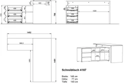 GERMANIA hoekbureau met geïntegreerd dressoir GW-Lissabon 4187-549 donkergrijs, lichtbruin, eiken 146 x 145 x 77 cm