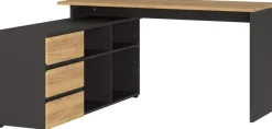 GERMANIA hoekbureau met geïntegreerd dressoir GW-Lissabon 4187-549 donkergrijs, lichtbruin, eiken 146 x 145 x 77 cm