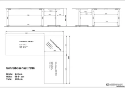 GERMANIA Hoogteverstelbaar Hoekbureau Metaal, spaanplaat C-Voet 2,400 x 2,000 x 910 mm