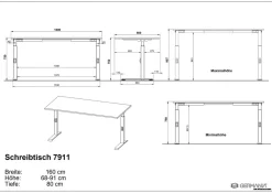GERMANIA Hoogteverstelbaar Bureau Spaanplaat, metaal Zwart C-Voet 1.600 x 800 x 910 mm
