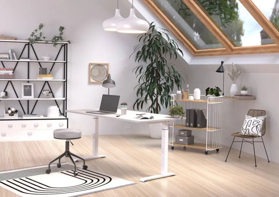 GERMANIA Hoogteverstelbaar Zit-sta-bureau Metaal, spaanplaat Kasjmier, wit C-Voet 1,600 x 800 x 910 mm