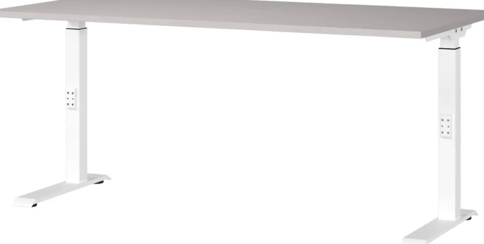GERMANIA Hoogteverstelbaar Zit-sta-bureau Metaal, spaanplaat Kasjmier, wit C-Voet 1,600 x 800 x 910 mm