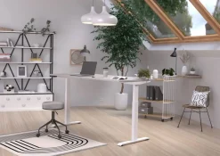 GERMANIA Hoogteverstelbaar Zit-sta-bureau Metaal, spaanplaat Kasjmier, wit T-Voet 1,800 x 800 x 1.200 mm