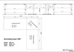 GERMANIA Hoogteverstelbaar Hoekbureau Metaal, spaanplaat C-Voet 2,400 x 2,200 x 910 mm