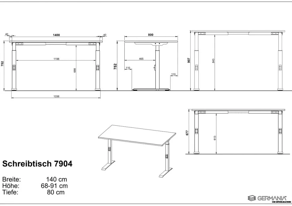 GERMANIA Hoogteverstelbaar Zit-sta-bureau Metaal, spaanplaat Zwart C-Voet 1,400 x 800 x 910 mm