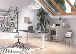 GERMANIA Hoogteverstelbaar Zit-sta-bureau Eiken Metaal, spaanplaat Wit C-Voet 1,400 x 800 x 910 mm