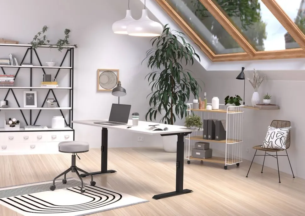 GERMANIA Hoogteverstelbaar Zit-sta-bureau Metaal, spaanplaat Kasjmier, zwart C-Voet 1,600 x 800 x 910 mm