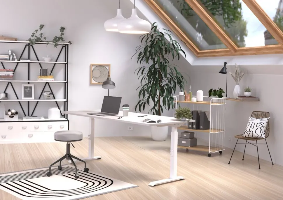 GERMANIA Hoogteverstelbaar Zit-sta-bureau Metaal, spaanplaat Kasjmier, wit C-Voet 1,800 x 800 x 910 mm
