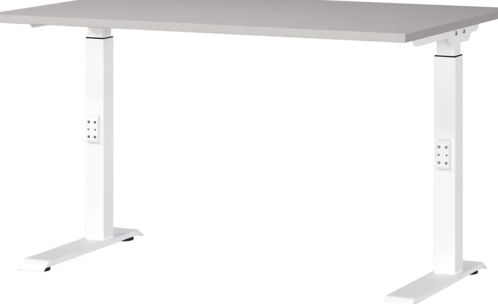 GERMANIA Hoogteverstelbaar Zit-sta-bureau Metaal, spaanplaat Kasjmier, wit C-Voet 1,200 x 800 x 910 mm