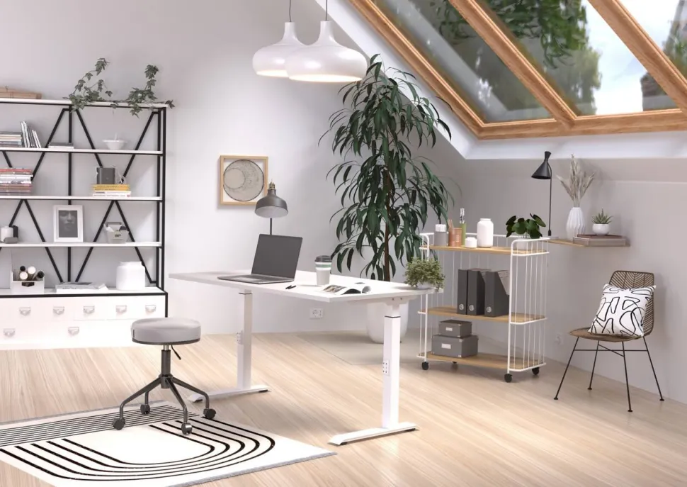 GERMANIA Hoogteverstelbaar Zit-sta-bureau Metaal, spaanplaat Kasjmier, wit C-Voet 1,200 x 800 x 910 mm